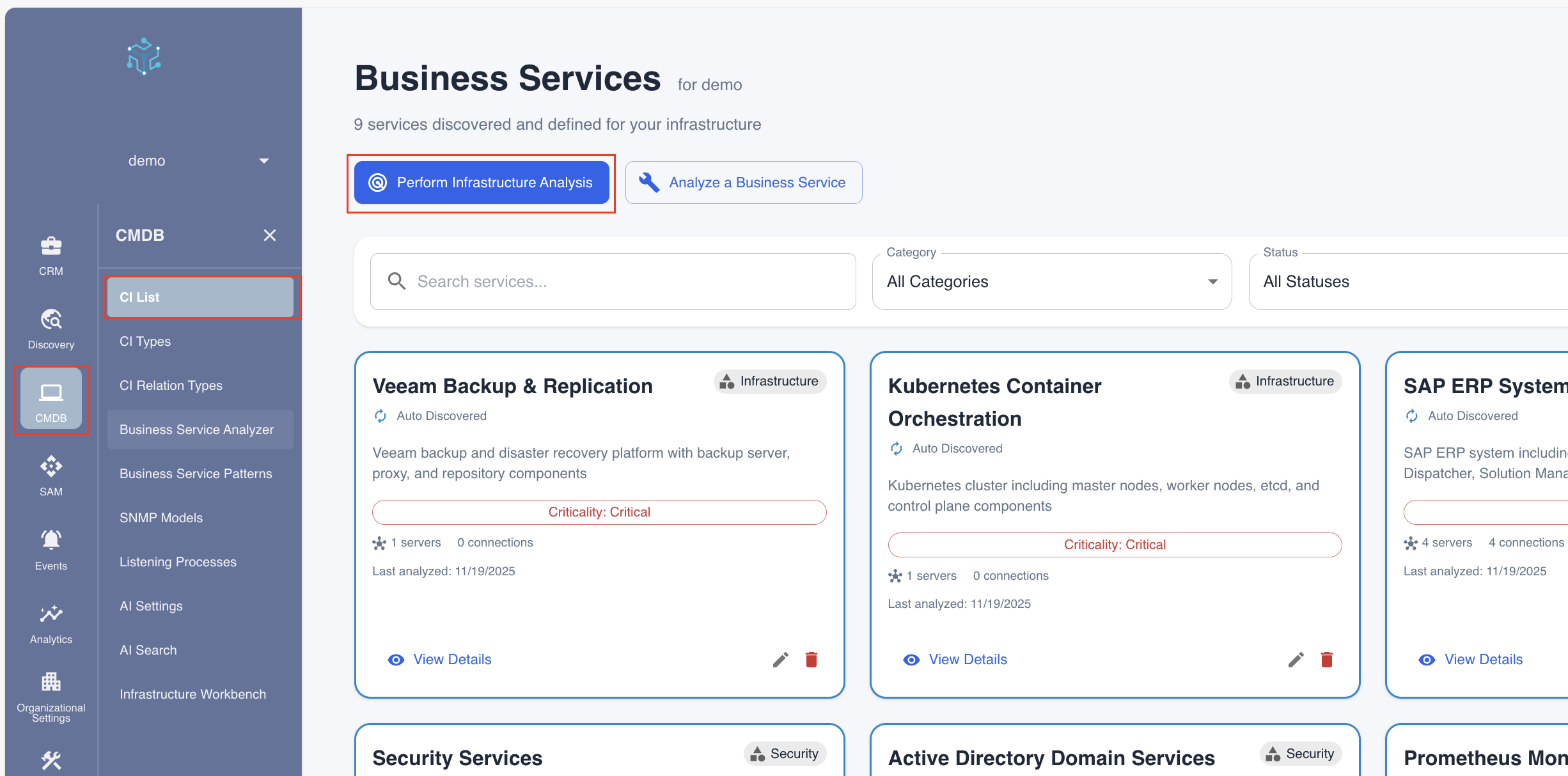 Business Service Analyzer Dashboard